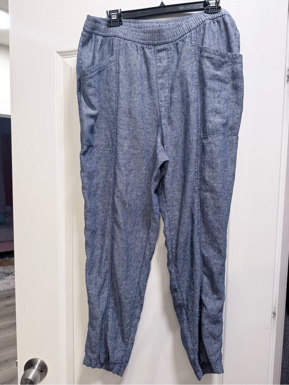 Old Navy Heathered Blue Elastic Waist Linen Chinos